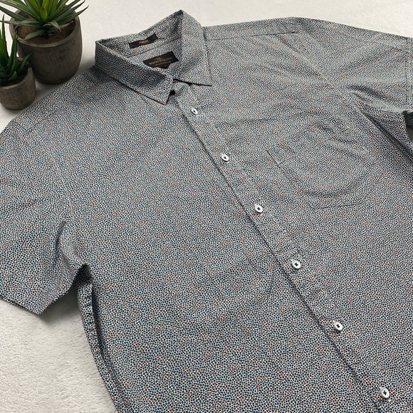 Rodd & Gunn Sports Fit Micro Pattern Short Sleeve Button Up (White/Blue/Orange) - Picture 3 of 16